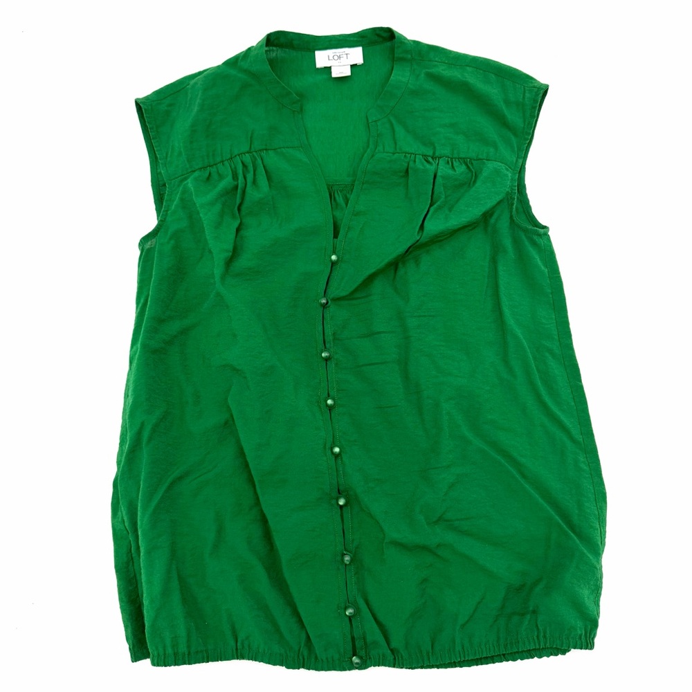 Loft Women’s Sleeveless Blouse Shirt Top Green Size XS Button Classic